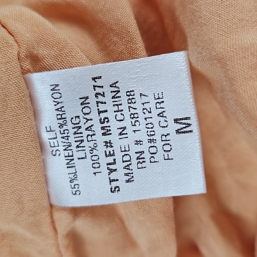 Linen Blend Pants, Casual Elastic Waist, Camel Pastel Peach, M - Picture 4 of 5